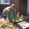 Jonathan is cleaning a flowerbed