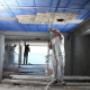 Spraying ceilings with heating/cooling systems