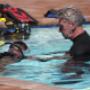 Instructor watching over open water student