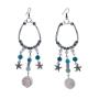 Blue and white stone with grey chinese crystal hoop earrings with seashell and star fish pendants
