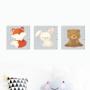 Forest Friends - Nursery Canvas Wall Art - Set of 3 (200mm x 200mm)