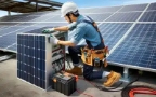 how-much-is-a-solar-battery-A-professional-solar-installer-wearing-safety-gear-including-a-helmet-an
