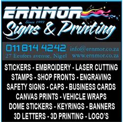 ERNMOR Signs, printing, laser cutting, doming & embroidery